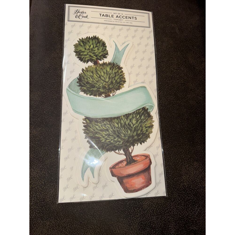 Hester & Cook Name Place Cards Set of 12 Topiary Greenery Table Accents Die Cut